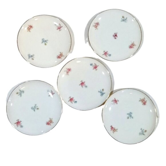 Vintage Relish Plates Lot of 5 Floral Patterned Gold Rimmed 4.25 inch Diameter - Picture 2 of 4